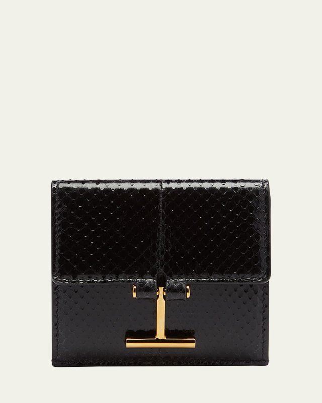Flap Card Holder in Snake-Embossed Leather